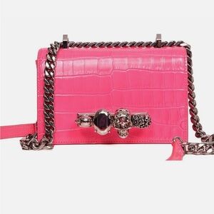Alexander McQueen Pink Croc-Embossed Chain Shoulder or crossbody Bag